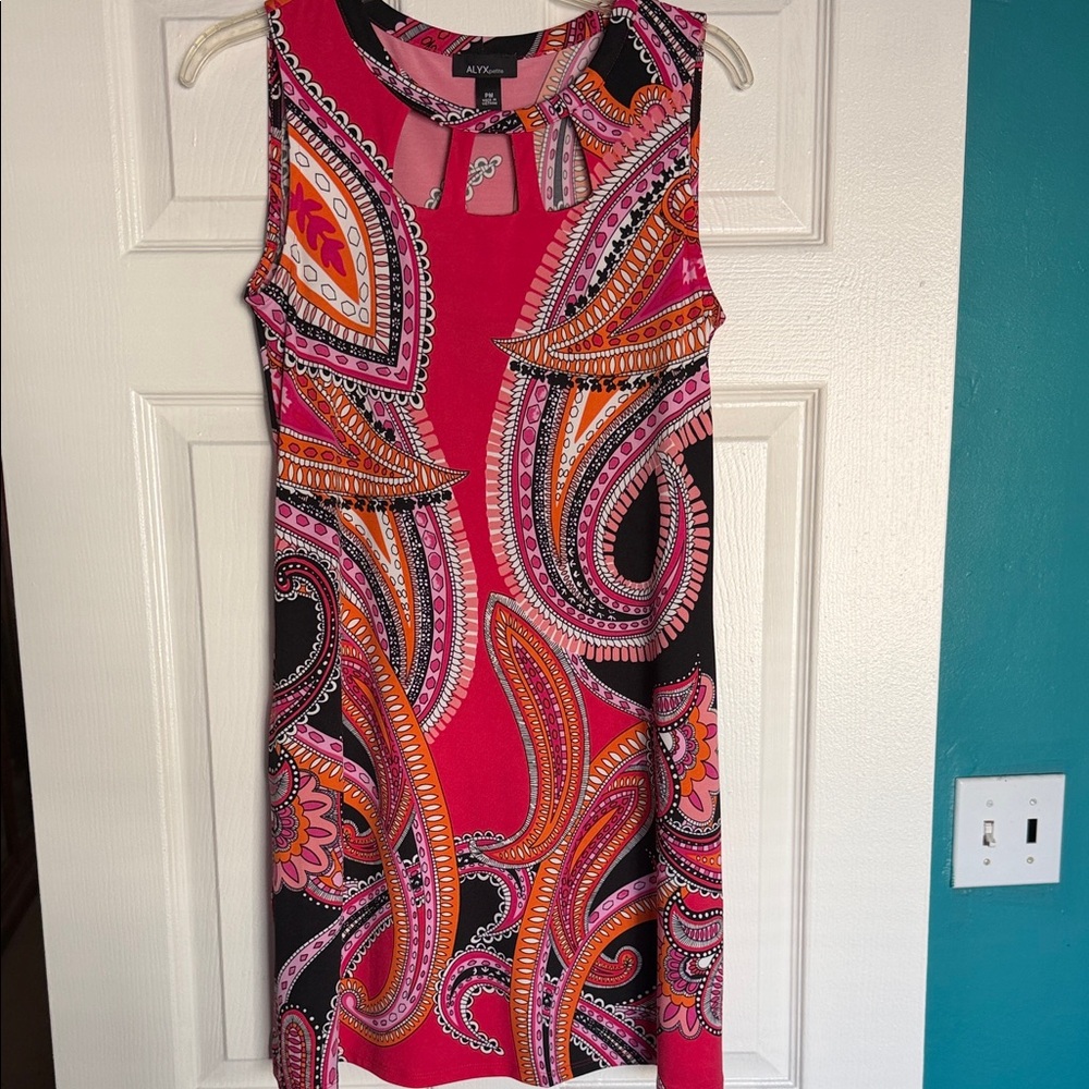 ALYX Paisley Keyhole Mini Dress in Fuchsia Pink and Black
